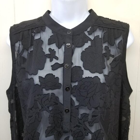 Cabi M Shirt Top Blouse Black Clip Art Sheer 5346 Sleeveless Tunic - Picture 3 of 6